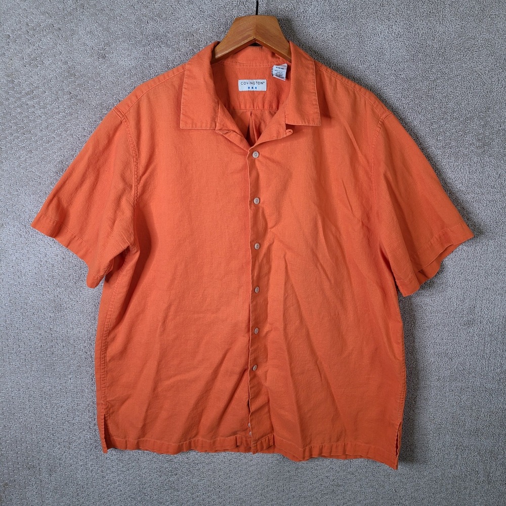 Covington Shirt Mens XL Orange Button Up Camp Short Sleeve Cotton Casual